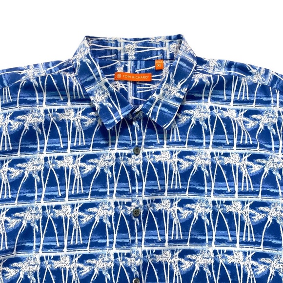 TORI Richard Tropical Palm Tree Short Sleeve Button Down Shirt in Blue Size XL - Picture 3 of 7